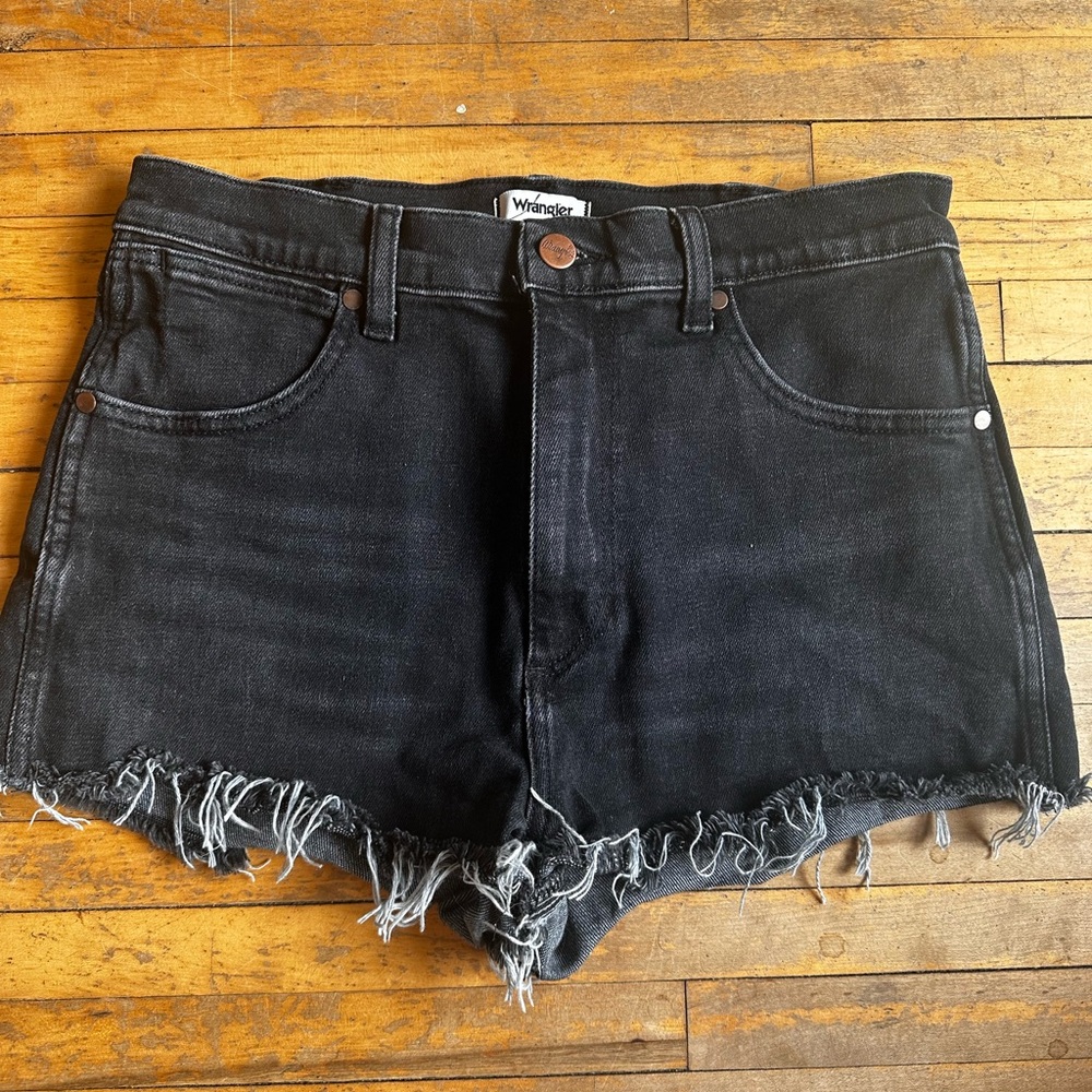 Wrangler Black Jean Shorts Distressed Cut-Off Style